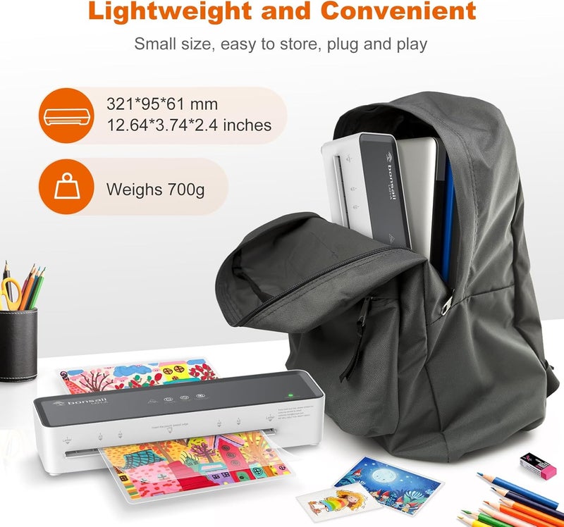 bonsaii Laminator Machine with 5 Laminating Sheets, 9 Inch Thermal Laminating Machine for Doc/Posters/Photos, Compact Laminator for Home Office School, L421-Grey - Image 2